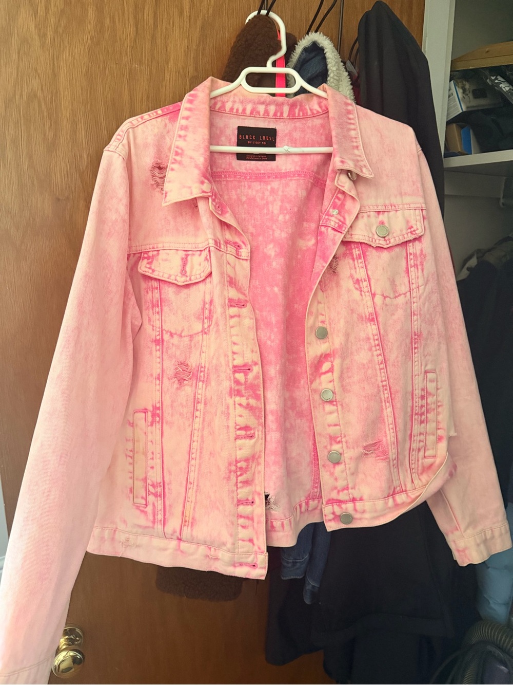 Black Label Pink Distressed Denim Jacket - Women
